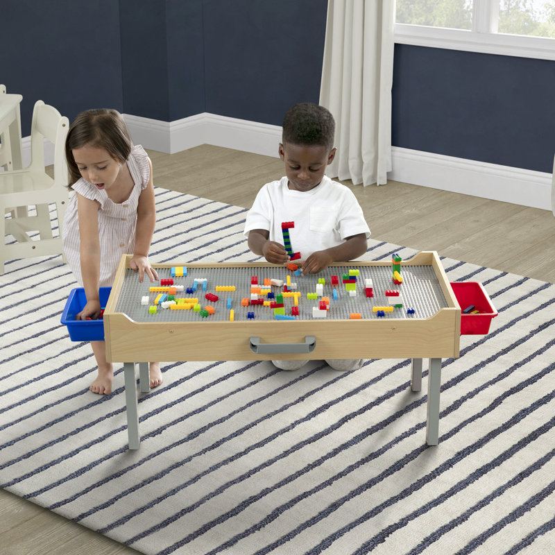 Gray Wooden Folding Play Table with Storage Bins