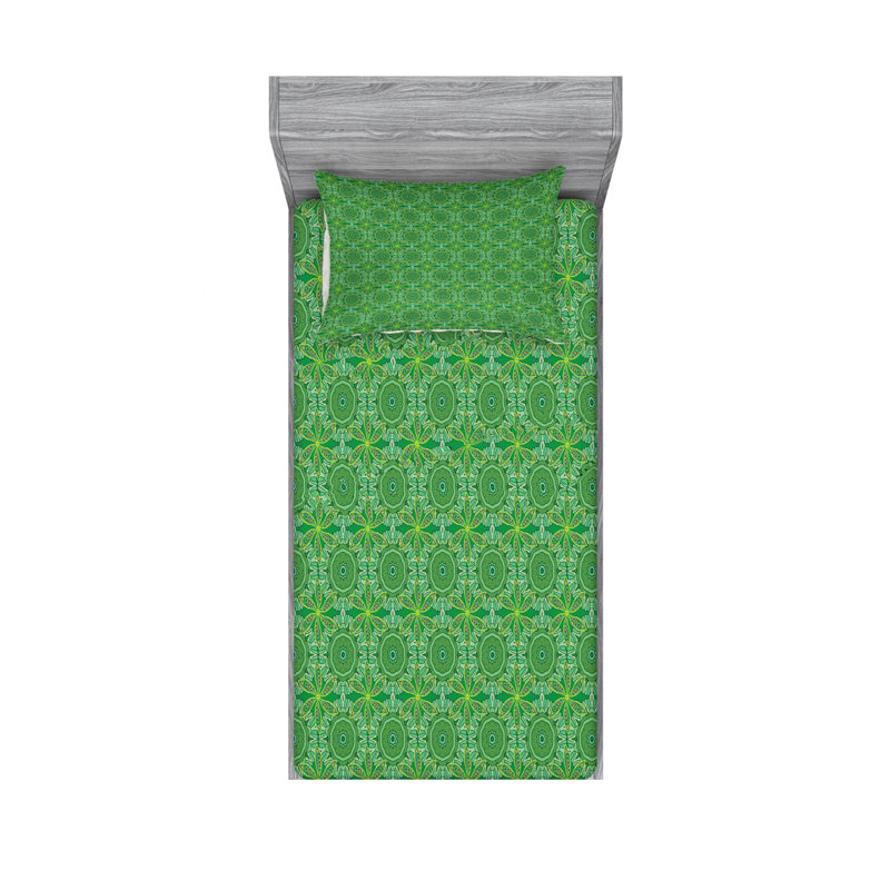 Microfiber Floral Fitted Sheet, Full/Double Fitted Sheet, Green Floral