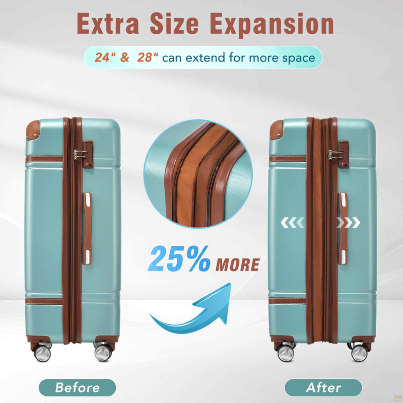 Valise à roulettes Hardshell 3 pièces 20 "+ 28" Valise avec serrure TSA, H 30,3 po x l 20,1 po x P 12,4 po
