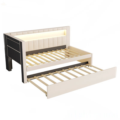 Lit plateforme tapissier simple avec ports USB et ceinture à DEL
