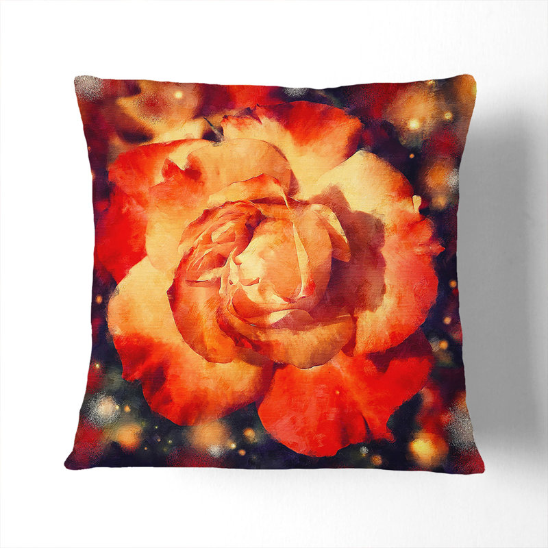 Orange Rose Flower Painting Square Throw Cushion, 40cm H x 40cm W x 15cm D