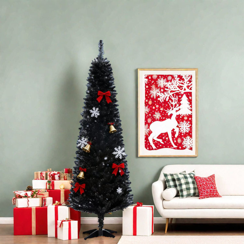 Arbres de Noël noirs modernes et minces avec support en plastique pour la décoration intérieure