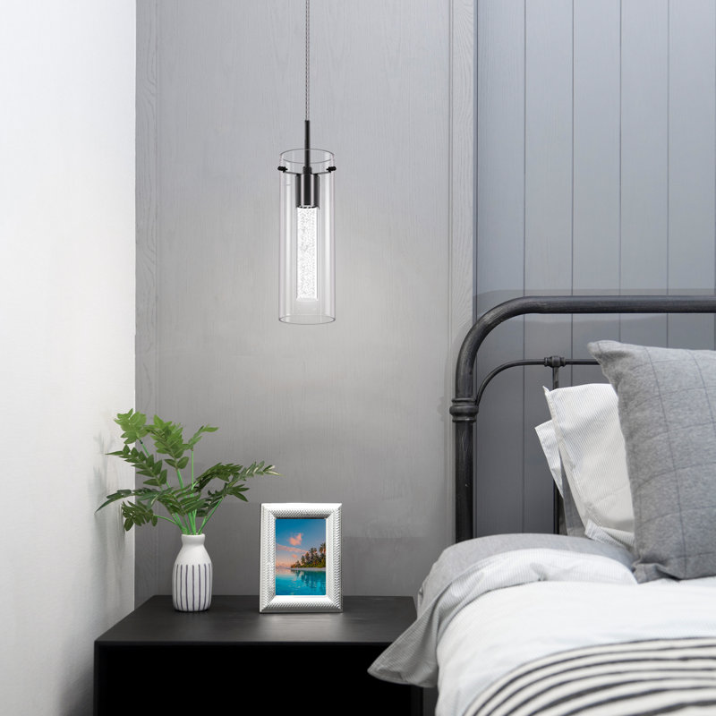 Luminaire suspendu cylindrique à DEL Frontis, Trois lumières, 6 500 K, Noir mat