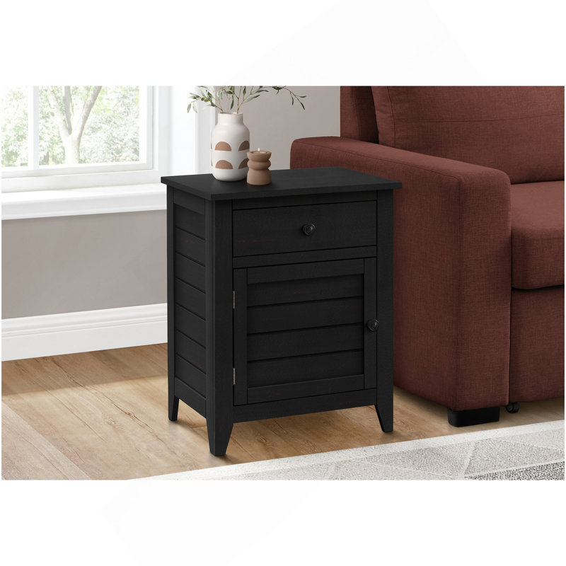 Table d'appoint, table de chevet, tiroir de rangement, bout, table d'appoint, chambre à coucher, lampe, rangement, placage noir, transitionnel