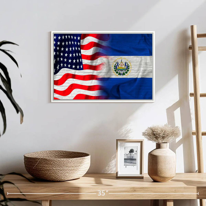 États-Unis et Salvador Nishi au Salvador, 19 po x 13 po, Cadre flottant blanc