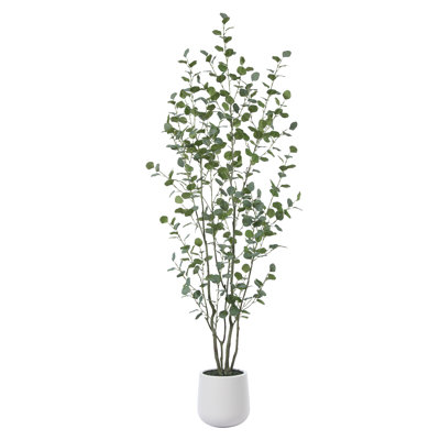 Adcock Faux Eucalyptus Tree with Oval White Planter, Pre Potted Artificial Eucalyptus Plant for Home Decor