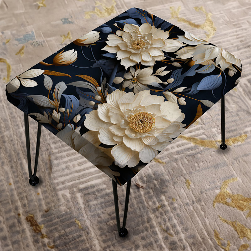 Industrial Ivory & Blue Fusion Floral Pattern - Floral Rectangle Ottoman