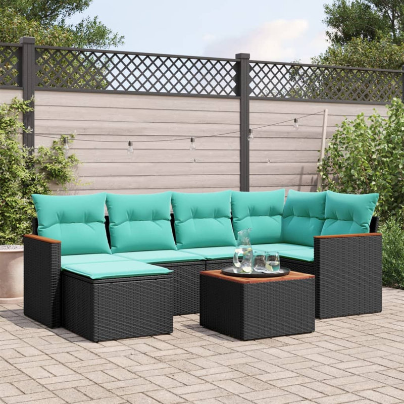  Ensemble de canapé de patio 7 pièces avec coussins en rotin de polyester noir