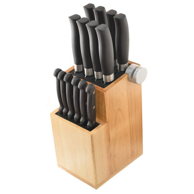 Bamboo 2-Tier 16-Position Knife Block With Dual Built-In Sharpeners And Easy-Clean Storage Box