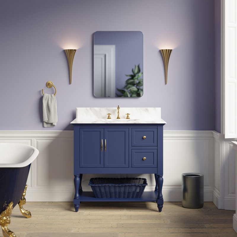 Hampton 36'' Single Bathroom Vanity with Top, Royal Blue, Carrara Marble