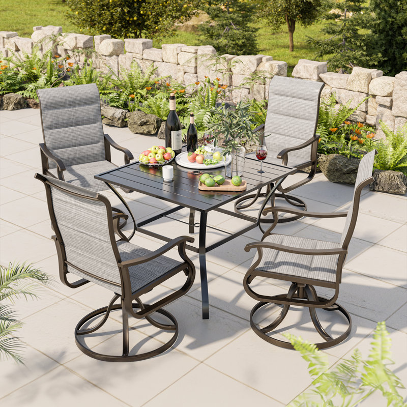 4 chaises de patio pivotantes d'extérieur 4 pièces, chaises de patio à structure en métal rotative à 360 ° avec tissu Teslin épaissi, chaises de terrasse pour l'extérieur avec accoudoirs pour terrasse et cour