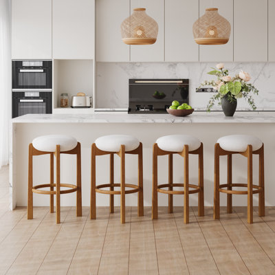 Lunara Mid-Century Modern Rubberwood Upholstered Barstools With Curved Back And Footrest by NFusion