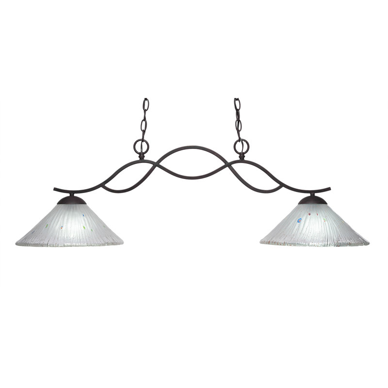 Luminaire pour îlot de lumières 2 lumières avec verre en cristal 12 po Hiroko Revo, Argent vieilli, Gelé