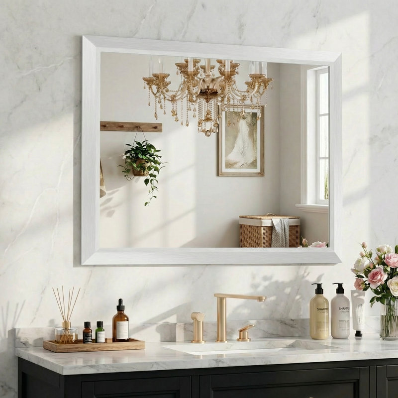 Lunara Belveled Edged Accent Rectangular Bathroom Wall Mirror with Tempered Glass & Rust-proof Aluminimn Framed, 40" x 32"