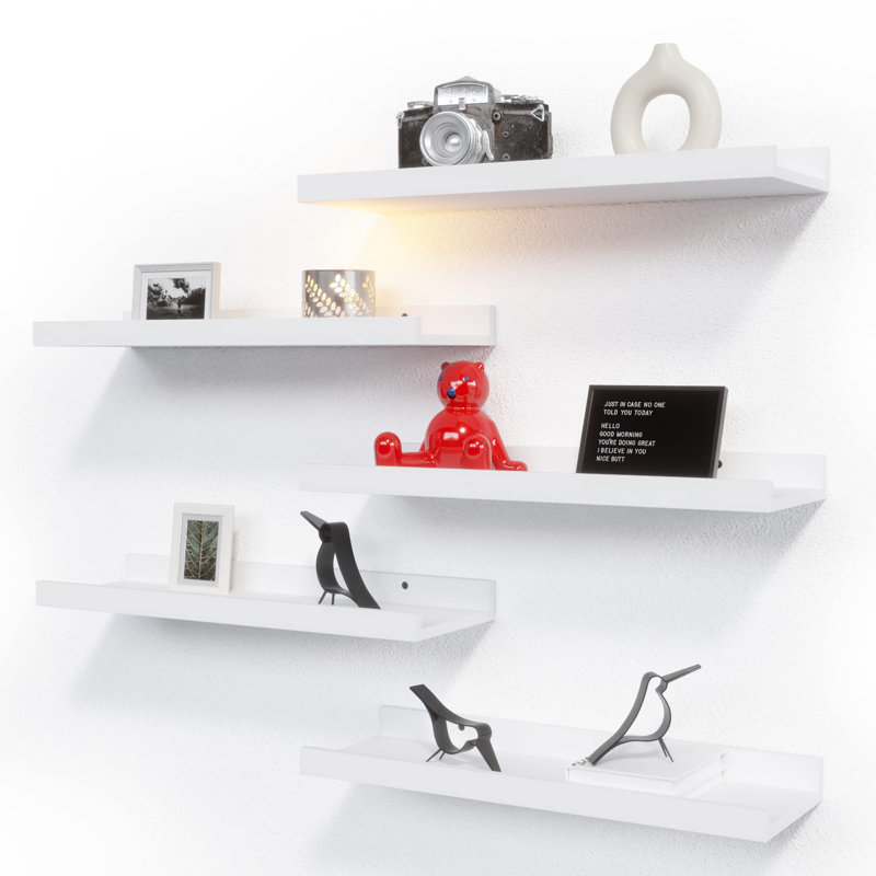 5 Set Floating Shelves, Wall Mounted Shelves For Wall Decor, Modern Picture Ledge Shelf With Lip For Wall Storage Nursery, Bedroom, Living Room, Bathroom