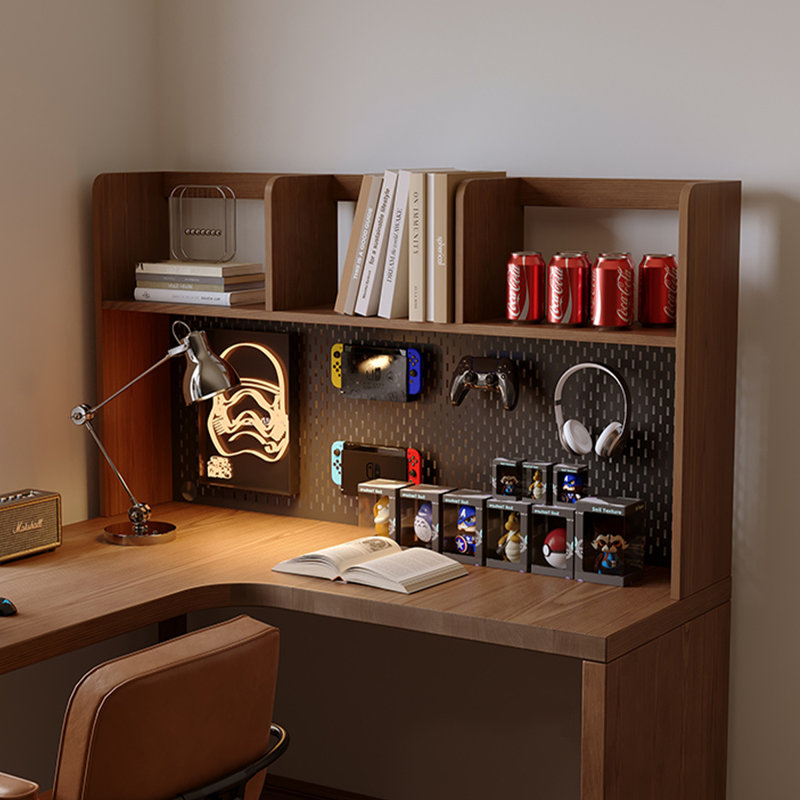 Nut-brown L-Shaped Solid Wood writing desk, Right Hand Return, 61.02" H x 78.74" W x 55.12" D