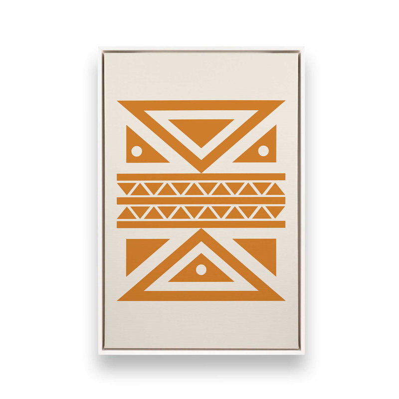 Ensemble de 2 motifs tribaux modernes en orange, Cadre flottant blanc opaque, H 19 po x l 26 po