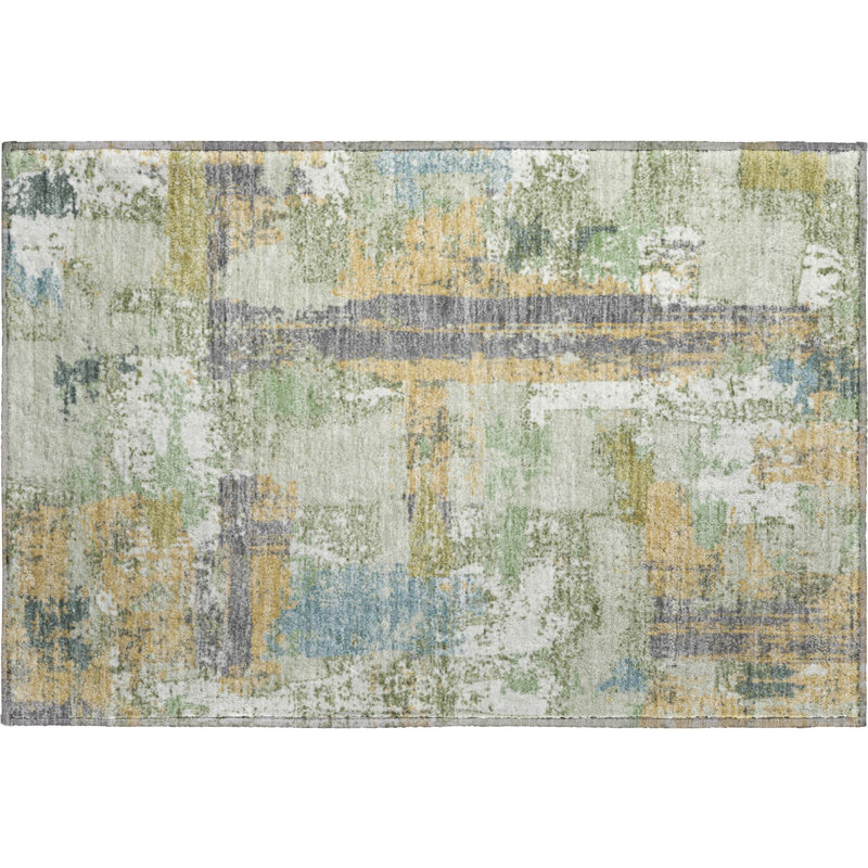 Premium Machine Washable Mayfield AMF2212 abstract Rug, 1'8" x 2'6", Aloe