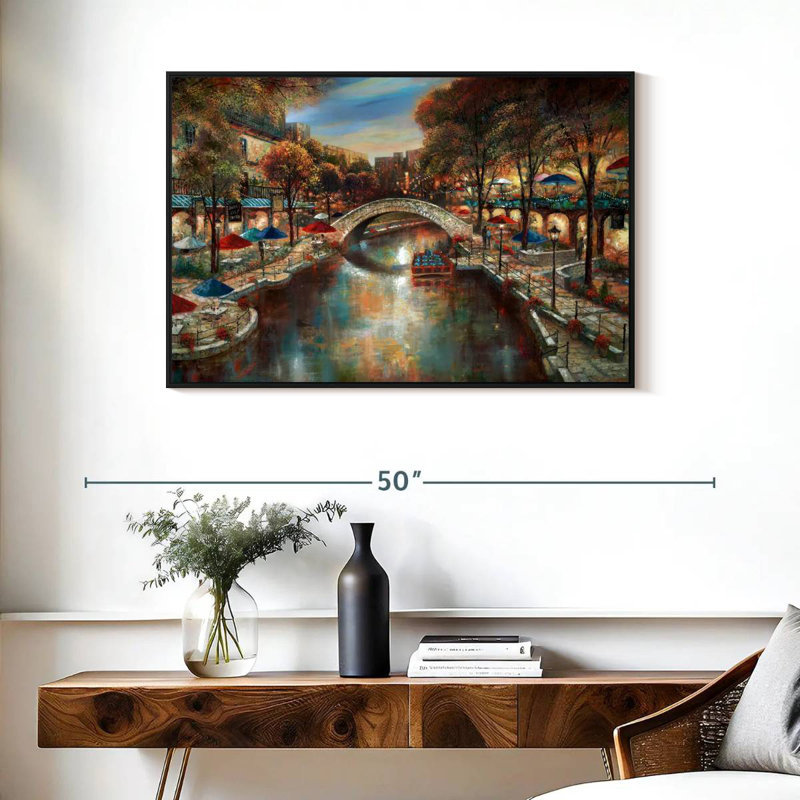 Soirée sur le canal, Cadre flottant noir, 37 po x 25 po