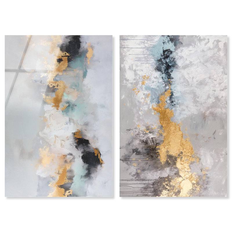 Ensemble de 2 panneaux Gilded Luxe Duo Blue Art , H 30 po x l 40 po