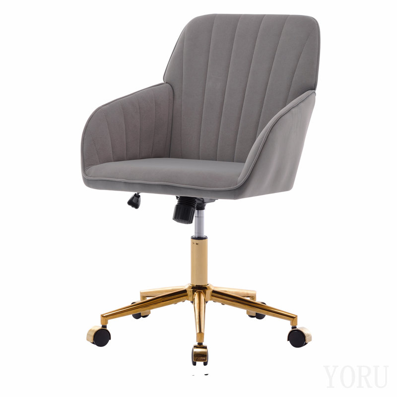 Adjustable Office Chair, Home Bedroom, Ergonomic Swivel Chair, Backrest Seat, Comfortable For Long Sitting, Gray, Gold