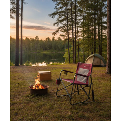 Chaise berçante de camping pour l'extérieur, chaise berçante pliante portative avec accoudoirs robustes, porte-gobelet et dossier confortable, cannelle