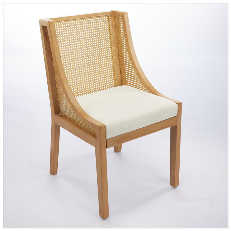 Dining Chair Solid Wood Frame with Decorative Armrests, Linen Upholstered Seat, Rustic Wooden Style for Various Rooms, Beige