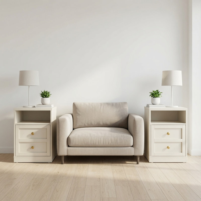 Ensemble de 2 tables de chevet modernes en bois beige, tables d'appoint de 15,7 po de largeur avec armoire de rangement et tablette ouverte