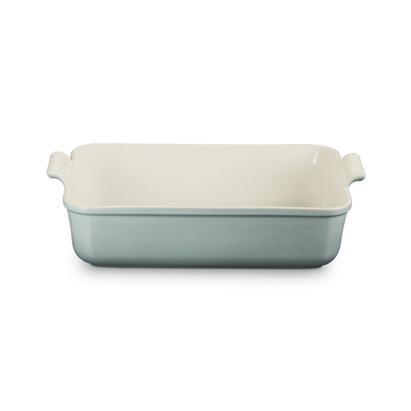 Le Creuset Stoneware Heritage Deep Rectangular Lasagna Dish, 6.75 Qt., Cerise, Sea Salt
