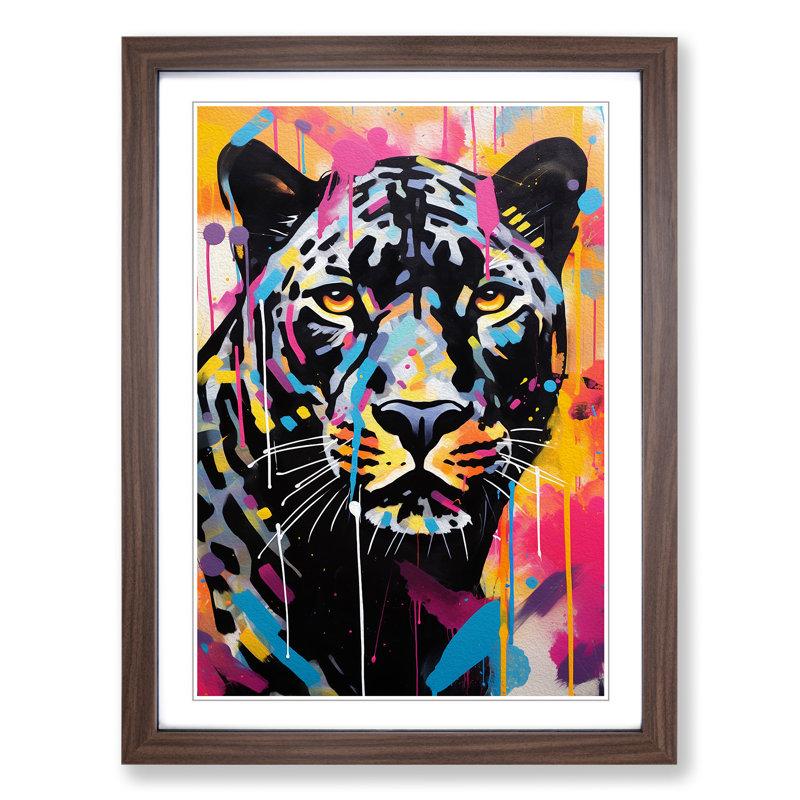 Panther Abstract No.2 - Single Picture Frame Print on Wood, 34cm H x 25cm W x 2" D, Walnut Framed