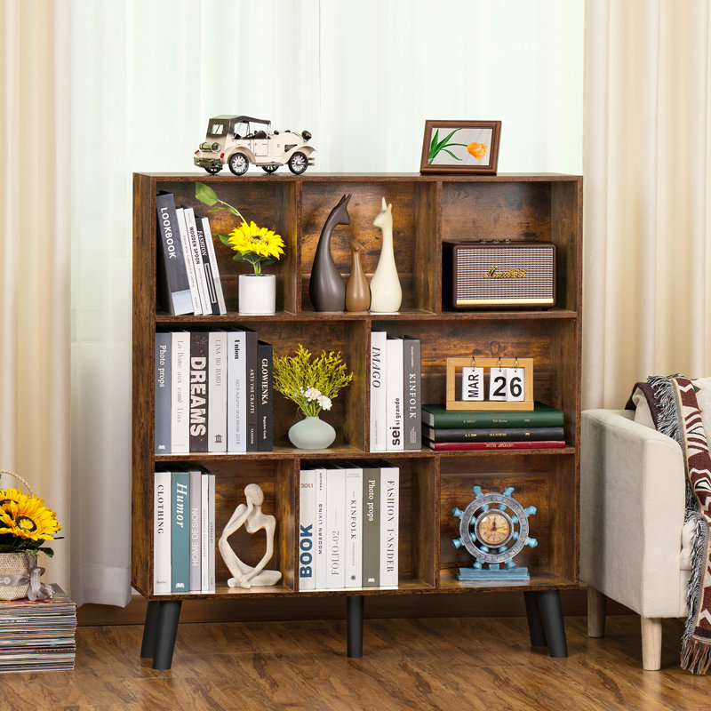 8 Cube Book Shelf,3 Tier Bookshelf With Legs, Modern Open Storage Organizer,Boho Bookcase,Display Cabinet Shelf Free Standing Bookshelves For Bedroom,Living Room,Office