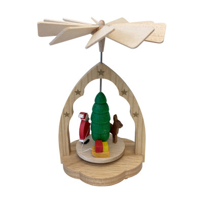  Mini Pyramid Santa Figurine Wood Finish Style