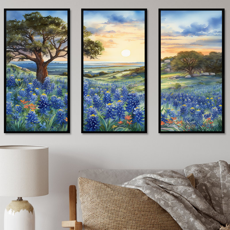 Gattilier - ensemble d'art mural Blue Bonnets, H 28 po x l 36 po x P 1 po, Cadre flottant noir
