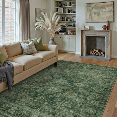 Romola Machine Washable Oriental Area Rug For Living Room With Non-Slip Backing