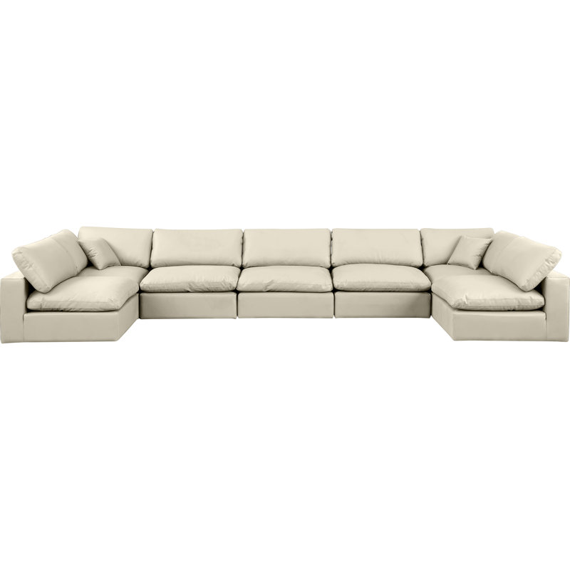 Huspon Upholstered U-Shaped Sectional Reversible, Cream Vegan Leather