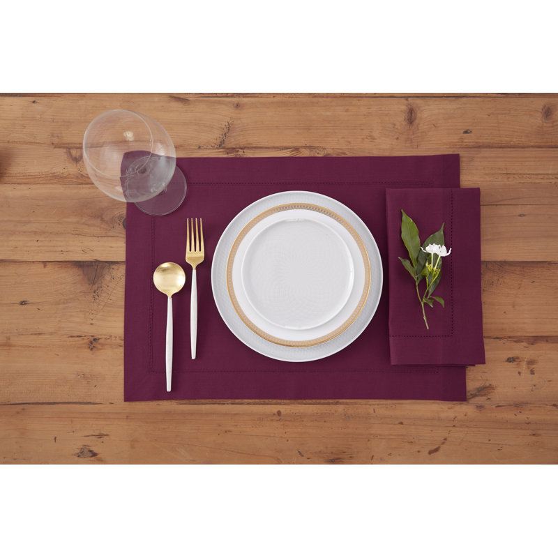 Cotton Linen Hemstitch Dinner Napkins, Merlot