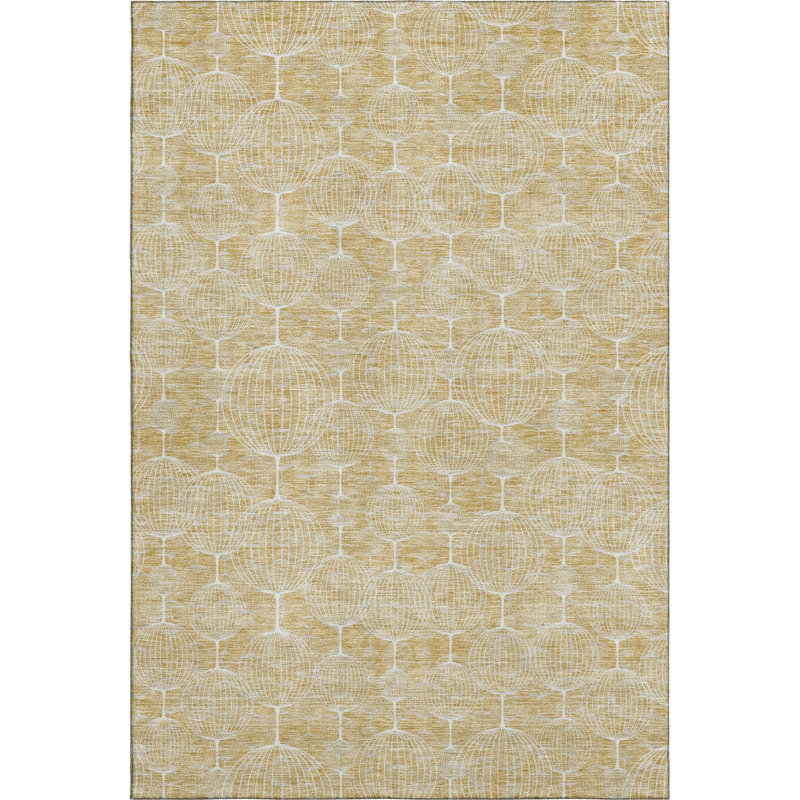 Premium Machine Washable Prisco Gold Rug, Rectangle 5' x 7'6"