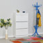 Armoire à chaussures moderne avec option de fixation murale, panneau de particules enduit de mélamine à 100%, 29,5 po x 50,4 po x 11,4 po | 1 tiroir + plusieurs tablettes, diamant élégant et finition blanche | Solution de rangement durable et élégante pour le vestibule-1077885043
