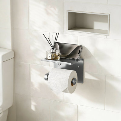 Toilet Paper Holder With Phone Shelf