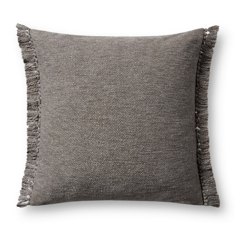 Gray Fringe Trimmed Cotton Blend 22'' Throw Pillow