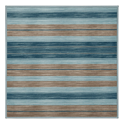 Machine Washable Horizontal Stripes Blue Area Rug