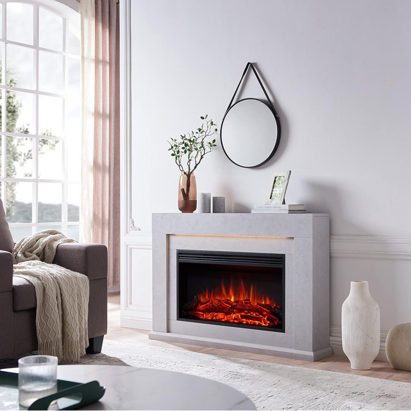 FLAMME Madura Electric Fireplace with surround with 2kW Fireplace Heater Espresso Oak Multiple Colours Available, Cement Grey