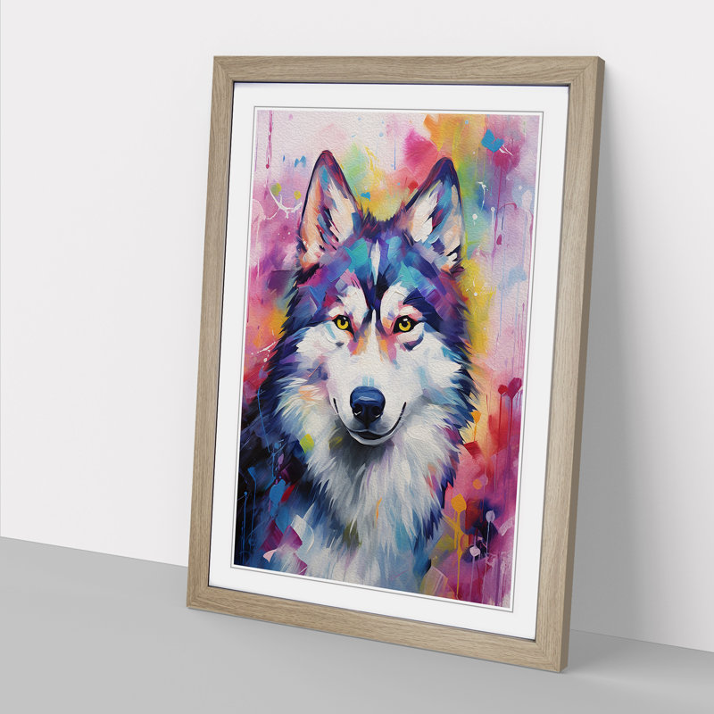 Husky Impressionism - Framed Print, Oak Framed, 46cm H x 34cm W x 2cm D