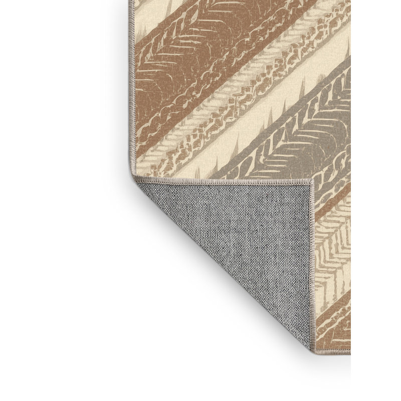 Tapis rayé brun et beige lavable à la machine Paizlea Cottage Americana, 7 x 9