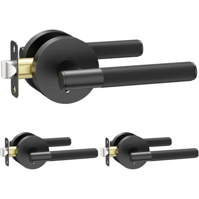 Paquet de 3 poignées de porte intérieures noires mattes et verrouillables