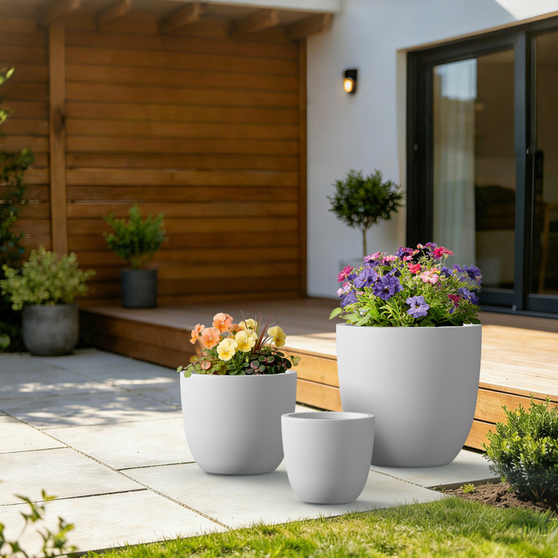 3-Piece Round Concrete Indoor/Outdoor Pot Planter Set, 18.5" H x 20" W x 20" W, Pure White