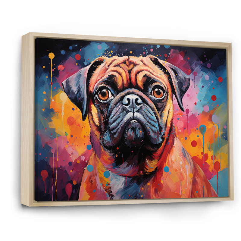 Popart carlin parade sur toile, Cadre naturel flottant, H 16 po x l 32 po x P 1 po