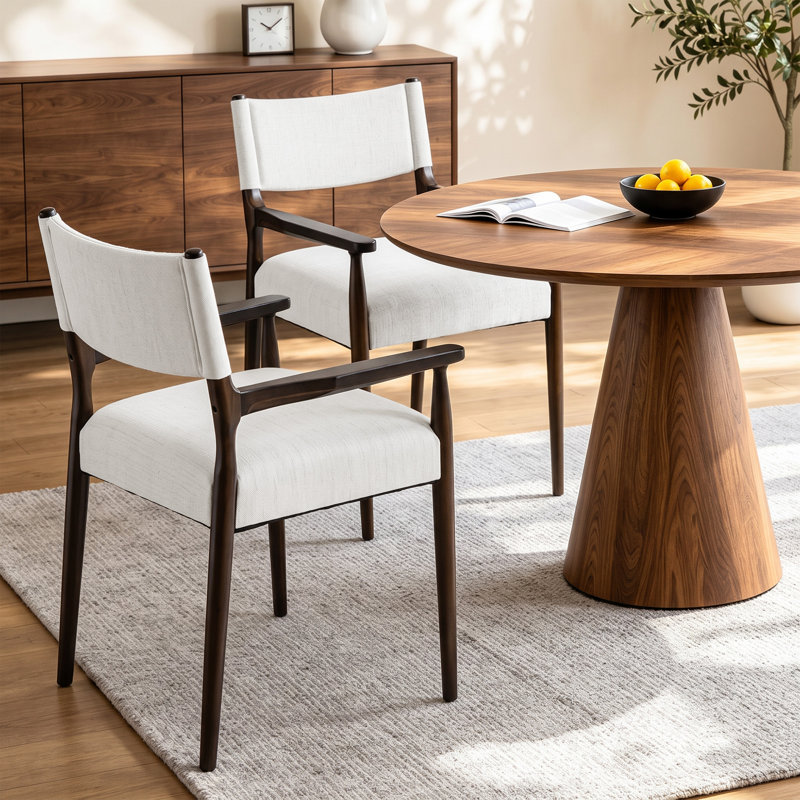 Ensemble de 2 fauteuils de salle à manger rembourrés en bois massif, Beige