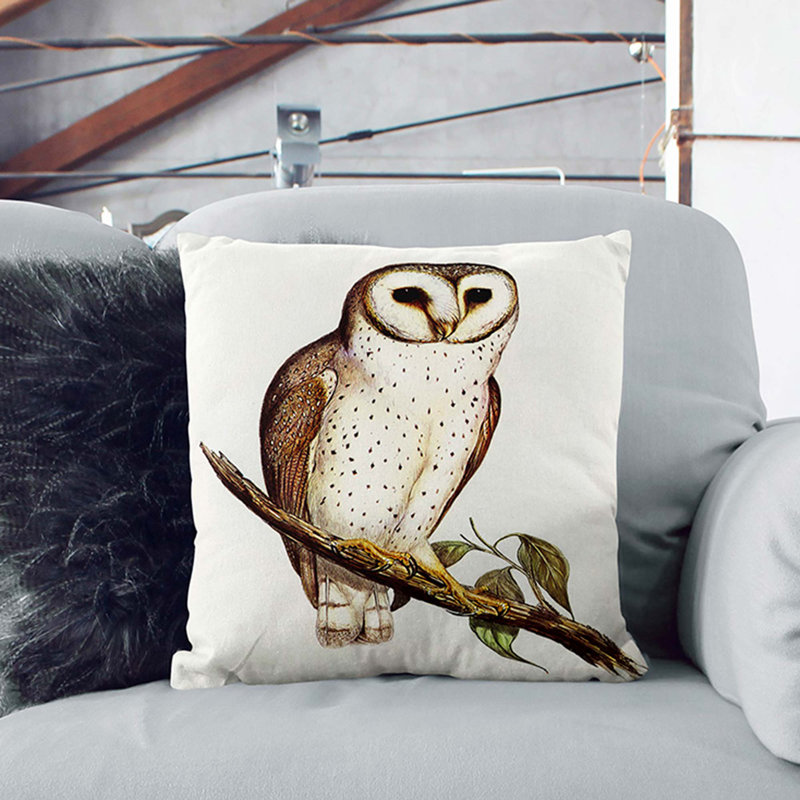 Delicate Owl Square Throw Cushion, 40cm H x 40cm W x 15cm D