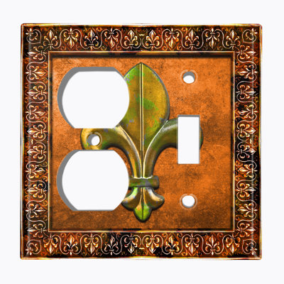 Metal Light Switch Plate Outlet Cover (Fleur De Lis Orange - Single Duplex Single Toggle)